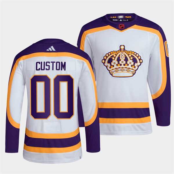 Mens Los Angeles Kings Custom White 2022 Reverse Retro Stitched Jersey->customized nhl jersey->Custom Jersey